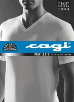 Maglia Uomo T-Shirt Scollo A V Filo Di Scozia Cagi 1304